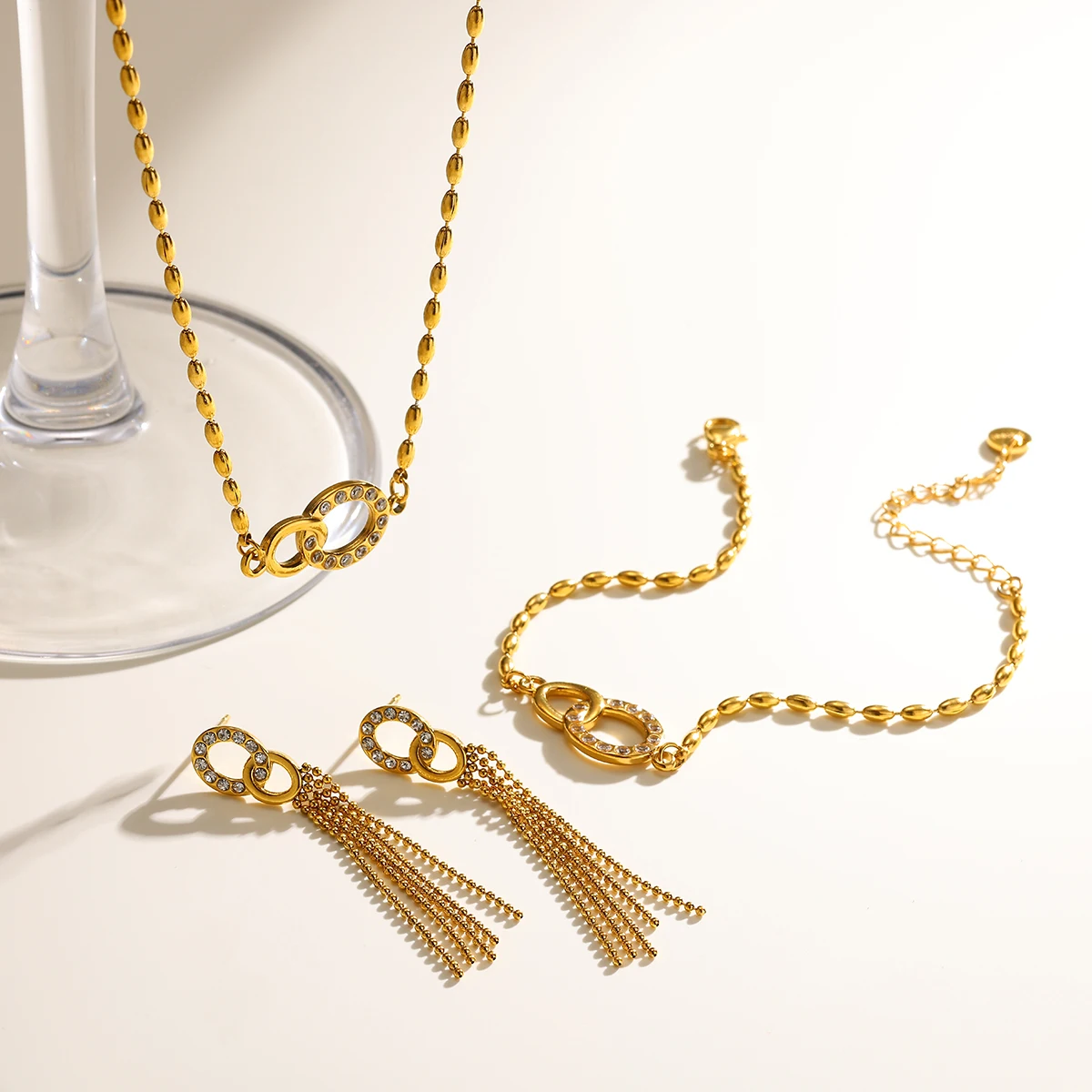 New Luxury Gourd Pendant Jewelry Set Stainless Steel Ball Chain Zircon Bracelet Necklace Earrings Fashion Gifts for Mother's Day
New Luxury Gourd Pendant Jewelry Set Stainless Steel Ball Chain Zircon Bracelet Necklace Earrings Fashion Gifts for Mother's Day