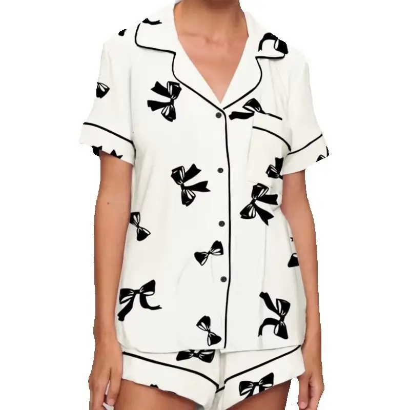 Women Summer Bow Print Pajama Set Short Sleeve Buttoned Collar Top Shorts Cute Pajamas For Women Outdoor Casual Homewear Pj Sets
Women Summer Bow Print Pajama Set Short Sleeve Buttoned Collar Top Shorts Cute Pajamas For Women Outdoor Casual Homewear Pj Sets