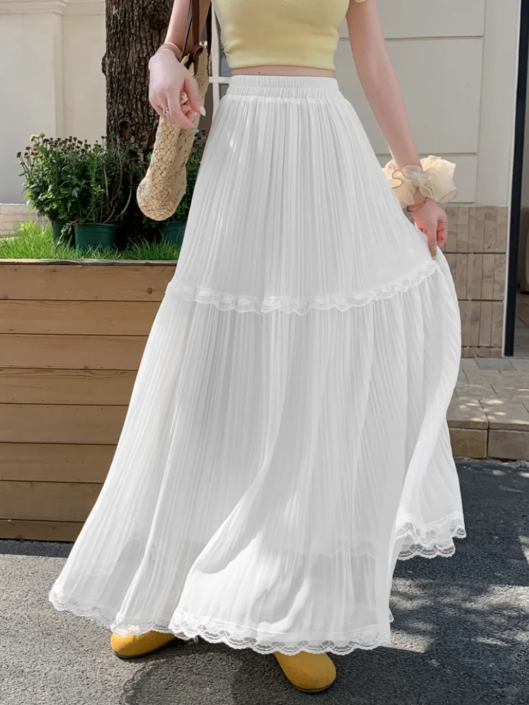 New Fashion Solid Lace Chiffon Patchwork Skirt For Women's Summer New Style Versatile Folding Slimming A-line Big Swing Skirt
New Fashion Solid Lace Chiffon Patchwork Skirt For Women's Summer New Style Versatile Folding Slimming A-line Big Swing Skirt
