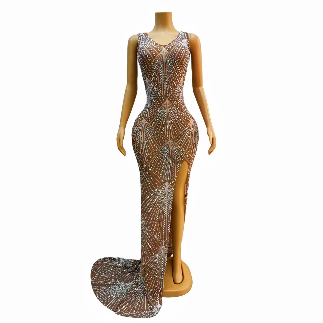 Customized Halter Sleeveless Mesh laceTransparent High Elastic Sequins Sexy TightDress Birthdav Party Dress Performance C224
Customized Halter Sleeveless Mesh laceTransparent High Elastic Sequins Sexy TightDress Birthdav Party Dress Performance C224