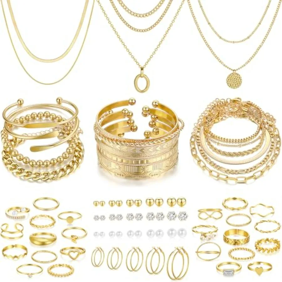 FAXHION 68 Pcs for with 7 Necklace, 17 Bracelet, 5 Hoop Earrings, 15 Stud Earrings, 24 Knuckle Rings for Women Jewelry Set for
FAXHION 68 Pcs for with 7 Necklace, 17 Bracelet, 5 Hoop Earrings, 15 Stud Earrings, 24 Knuckle Rings for Women Jewelry Set for