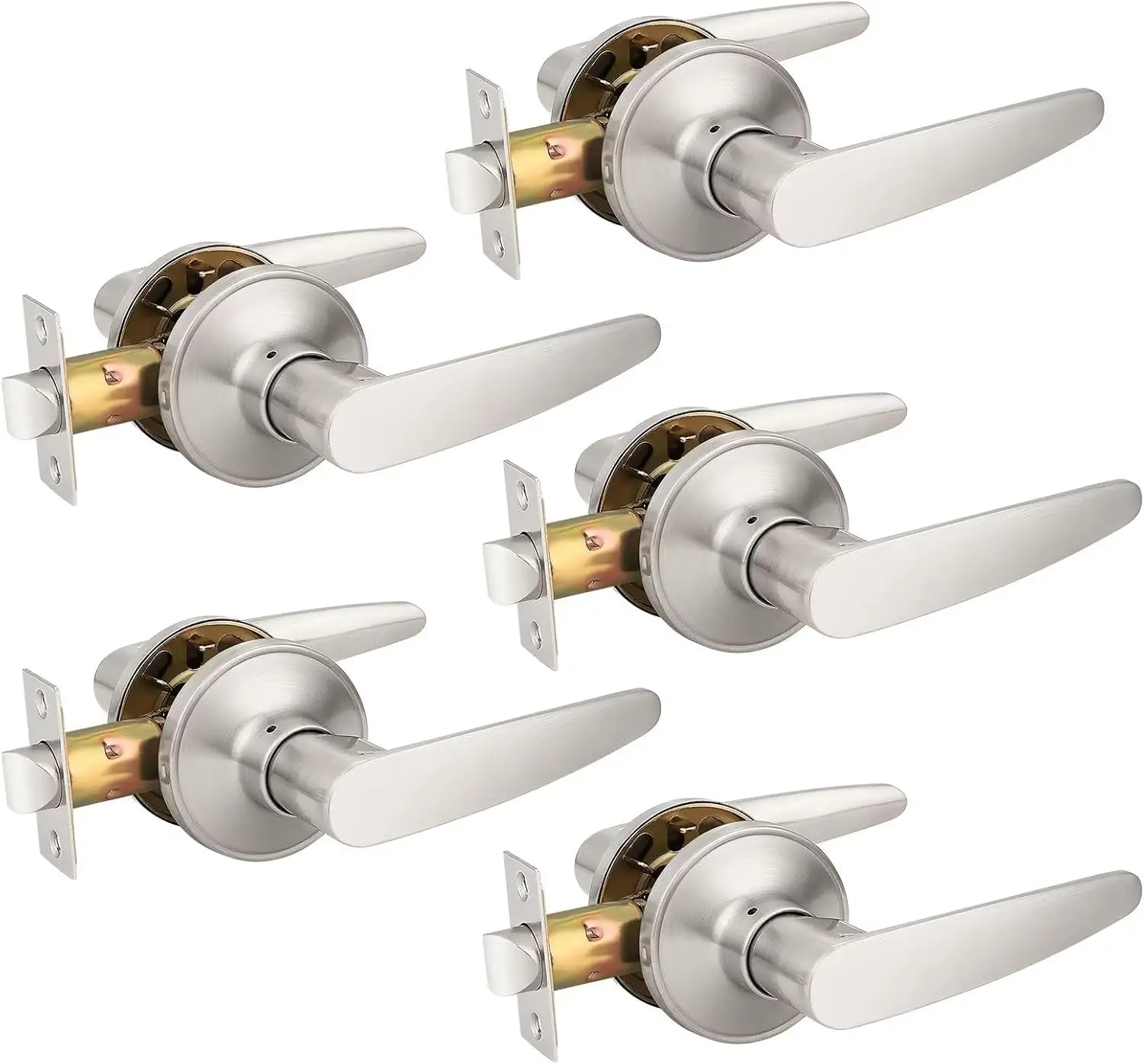 Unlocking Passage Door Levers, 5 Pack Keyless Door Handles with Satin Nickel Finish for Hallway Closets Laundry Rooms Home
Unlocking Passage Door Levers, 5 Pack Keyless Door Handles with Satin Nickel Finish for Hallway Closets Laundry Rooms Home