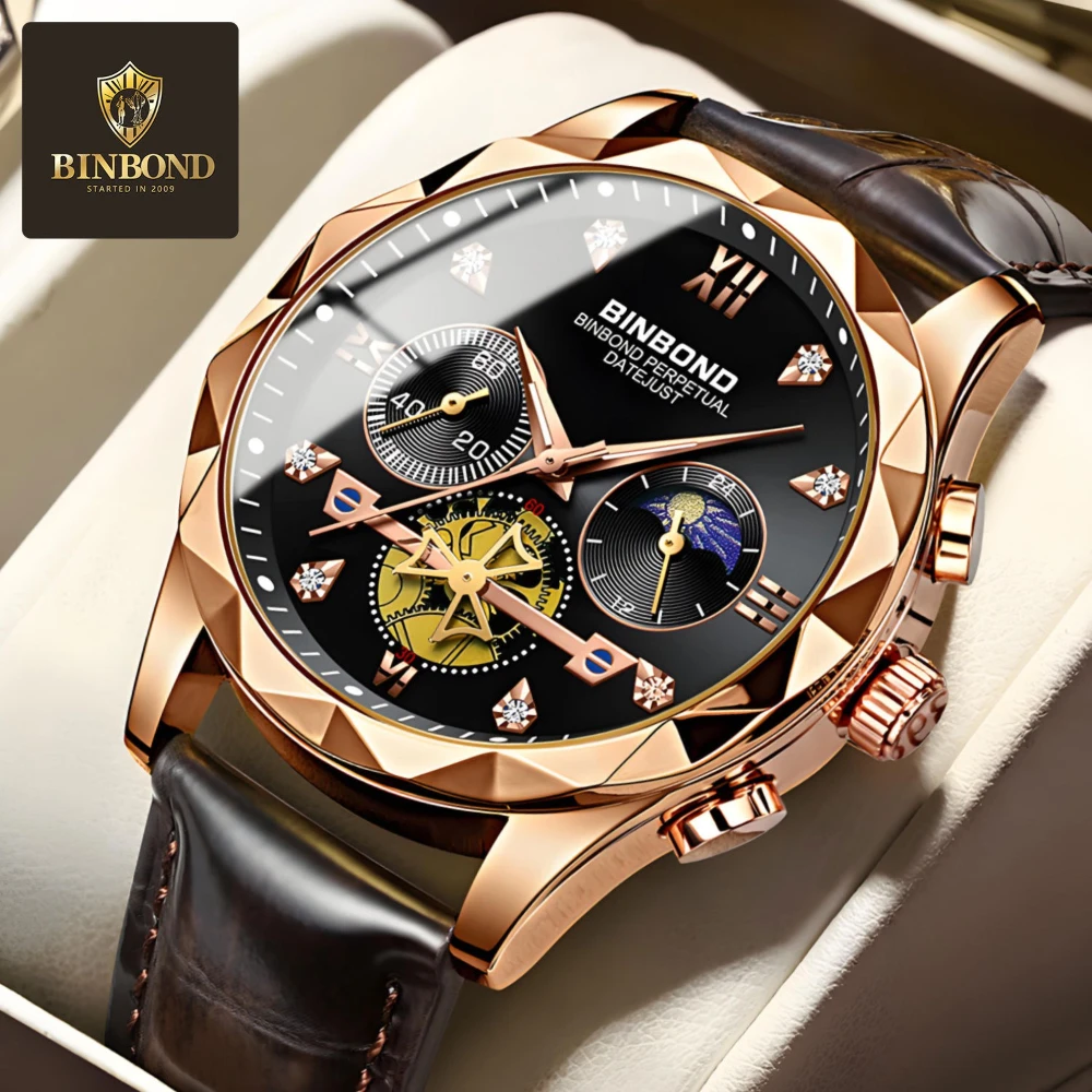 BINBOND 1236 Series Multi Functional Quartz Leather Watch Stopwatch Moonphase Water Proof Watches for Man Relojes Para Hombres
BINBOND 1236 Series Multi Functional Quartz Leather Watch Stopwatch Moonphase Water Proof Watches for Man Relojes Para Hombres