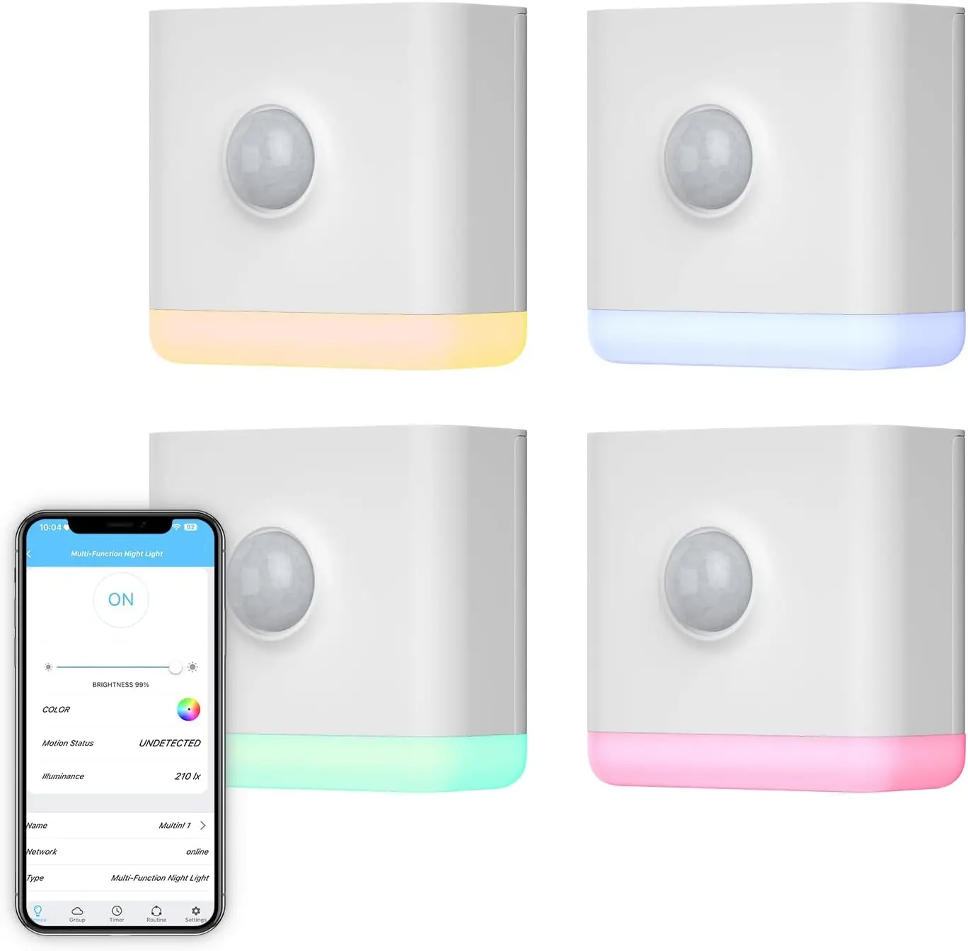 3-in-1 Motion Sensor RGB Night Light 4 Pack, Zigbee Repeater, Dimmable 1-100%
3-in-1 Motion Sensor RGB Night Light 4 Pack, Zigbee Repeater, Dimmable 1-100%