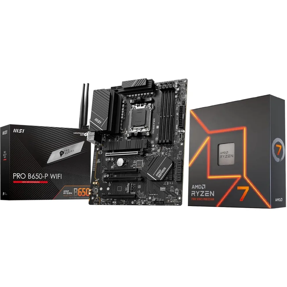 MSI PRO B650-P WiFi Motherboard with AMD Ryzen 7 7700X 6-Core Desktop Processor (AMD AM5, ATX, DDR5, PCIe 4.0)
MSI PRO B650-P WiFi Motherboard with AMD Ryzen 7 7700X 6-Core Desktop Processor (AMD AM5, ATX, DDR5, PCIe 4.0)