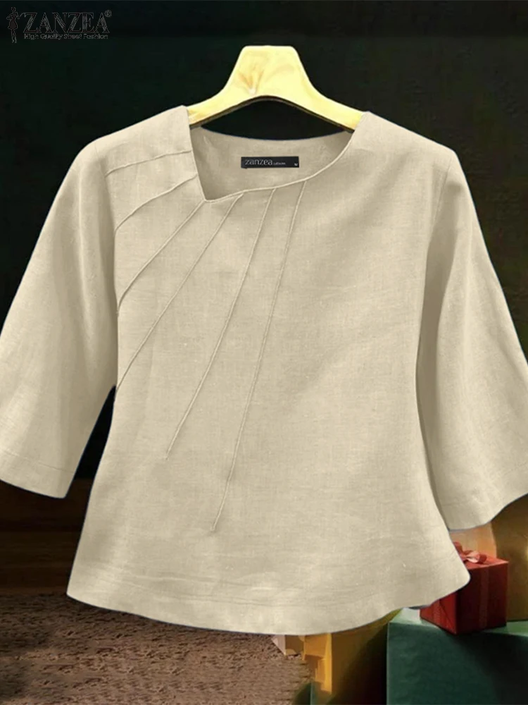 2025 ZANZEA Autumn Blouses Women Vintage Cotton Tops 3/4 Sleeve Irregular Neck Blusas Elegant Pleated Work Shirt Mujer Femme
2025 ZANZEA Autumn Blouses Women Vintage Cotton Tops 3/4 Sleeve Irregular Neck Blusas Elegant Pleated Work Shirt Mujer Femme