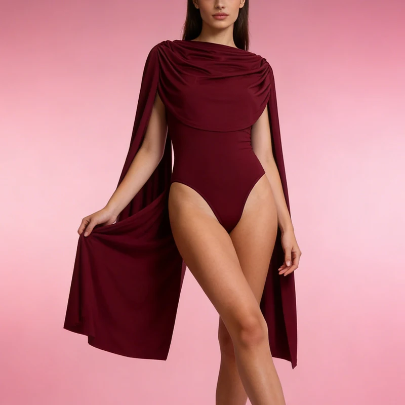 2026 Solid Color Cape Overlay Sleeveless Form-Fitting Bodysuit Drape Detail Slim Fit Stylish Top Spring Summer Elegant Bodysuits
2026 Solid Color Cape Overlay Sleeveless Form-Fitting Bodysuit Drape Detail Slim Fit Stylish Top Spring Summer Elegant Bodysuits