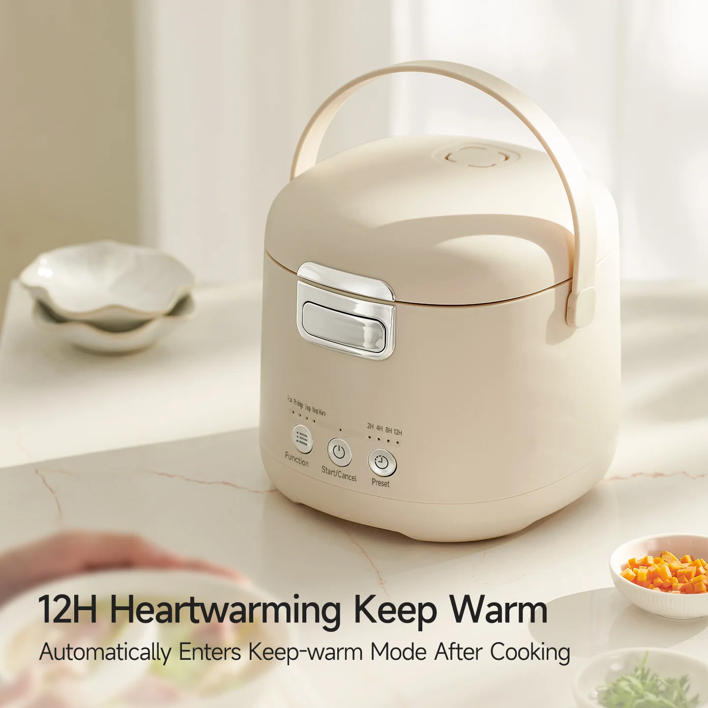 1.2L Mini Electric Rice Cooker 12H Appointment Timer Constant Temperature Keep Warm Non-Stick Titanium Inner Pot One-Touch Opera