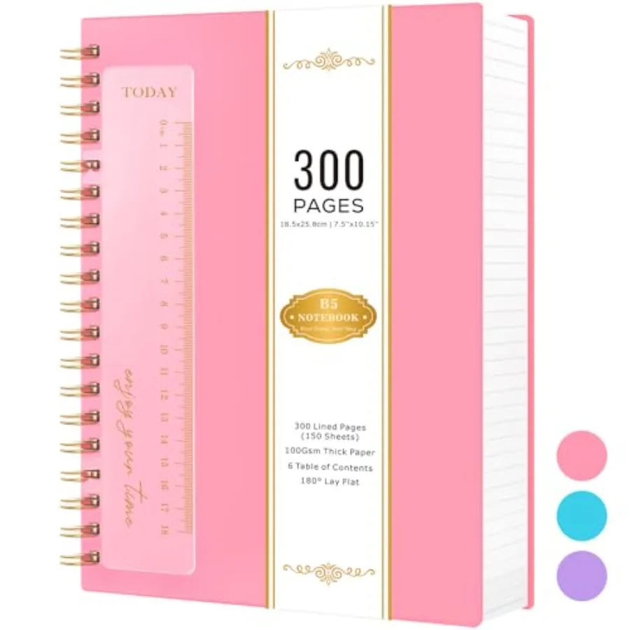 Spiral Notebook Journal College Ruled for Women and Men, 300 Pages B5 Lined Notebook with Ruler, PVC Cover, 100GSM Thick Paper,
Spiral Notebook Journal College Ruled for Women and Men, 300 Pages B5 Lined Notebook with Ruler, PVC Cover, 100GSM Thick Paper,