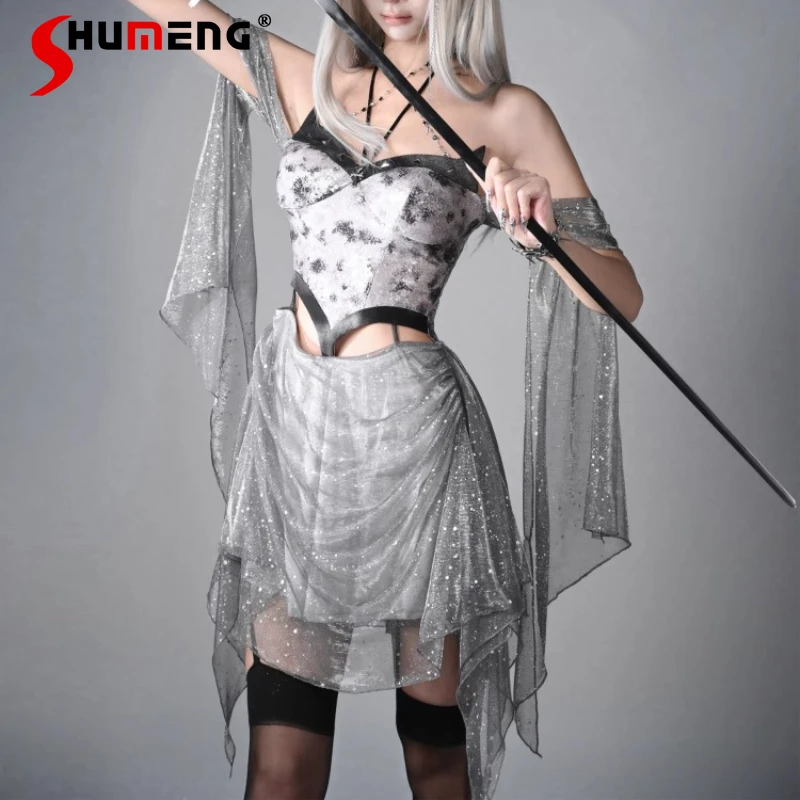 Women's Clothing Japanese Y2k Dresses Mechanical Ji Sexy Girl Fashion Tulle Halterneck Dress Summer 2025 New Slimming Vestidos
Women's Clothing Japanese Y2k Dresses Mechanical Ji Sexy Girl Fashion Tulle Halterneck Dress Summer 2025 New Slimming Vestidos