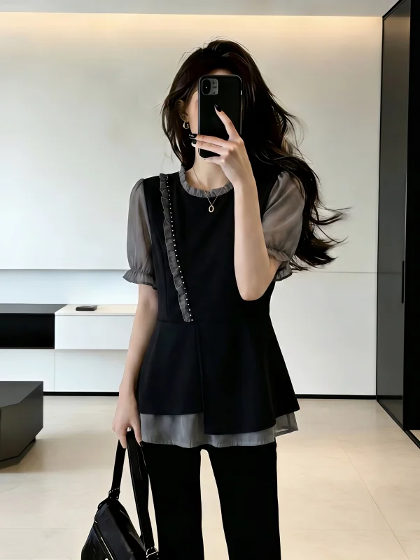 Elegant Wooden Short Sleeve Women's Shirt Summer New Style plus Size Fashionable Young-looking Chiffon Top Korean Style
Elegant Wooden Short Sleeve Women's Shirt Summer New Style plus Size Fashionable Young-looking Chiffon Top Korean Style