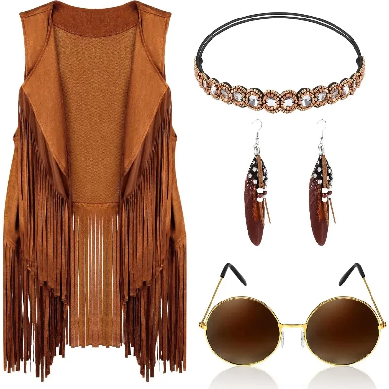 5 Pcs Hippie Costume Accessories for Women,Disco 70s Hippie Outfit Sleeveless Fringe Vest Bohemian Feather Earrings and Headband
5 Pcs Hippie Costume Accessories for Women,Disco 70s Hippie Outfit Sleeveless Fringe Vest Bohemian Feather Earrings and Headband