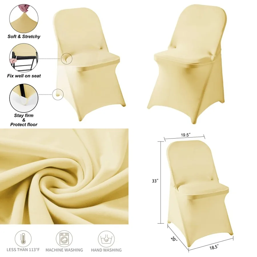 Pack Spandex Folding Chair Covers in Stretch Washable Fabric for Wedding, Party, Holidays, Celebration and Other Special Events
Pack Spandex Folding Chair Covers in Stretch Washable Fabric for Wedding, Party, Holidays, Celebration and Other Special Events