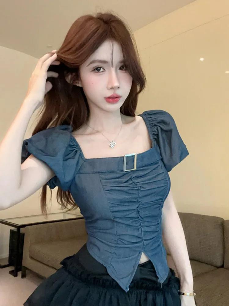 Korean Style Versatile Elegant Design Slimming Square Collar Pleated Short Shirt Summer Fashionable Women's Top City Walk Ski...
Korean Style Versatile Elegant Design Slimming Square Collar Pleated Short Shirt Summer Fashionable Women's Top City Walk Ski...