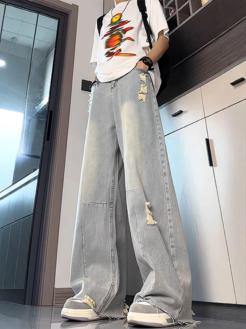 Men's High-Waist Straight-Leg Jeans Washed Denim Knife- Wide Leg Pants Torn Design CleanFit Cotton Blend Youth Fashion
Men's High-Waist Straight-Leg Jeans Washed Denim Knife- Wide Leg Pants Torn Design CleanFit Cotton Blend Youth Fashion