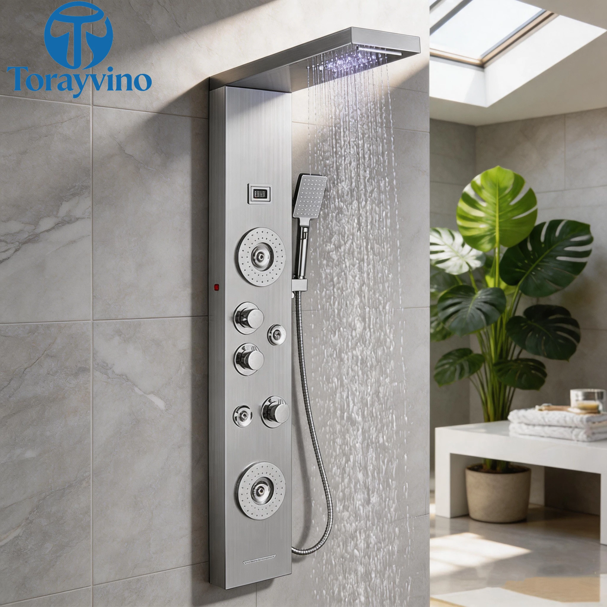 Torayvino Stainless Steel Shower Panel Bathroom Luxury Column 5 Shower Modes Rain Massage Outdoor Shower System Set Faucet Mixer
Torayvino Stainless Steel Shower Panel Bathroom Luxury Column 5 Shower Modes Rain Massage Outdoor Shower System Set Faucet Mixer