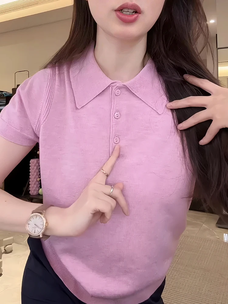 Casual Knitted Short Sleeve Sweater Women's Button-Up Half Open Collar Summer New Style Simple Fashion plus Size Knitwear
Casual Knitted Short Sleeve Sweater Women's Button-Up Half Open Collar Summer New Style Simple Fashion plus Size Knitwear