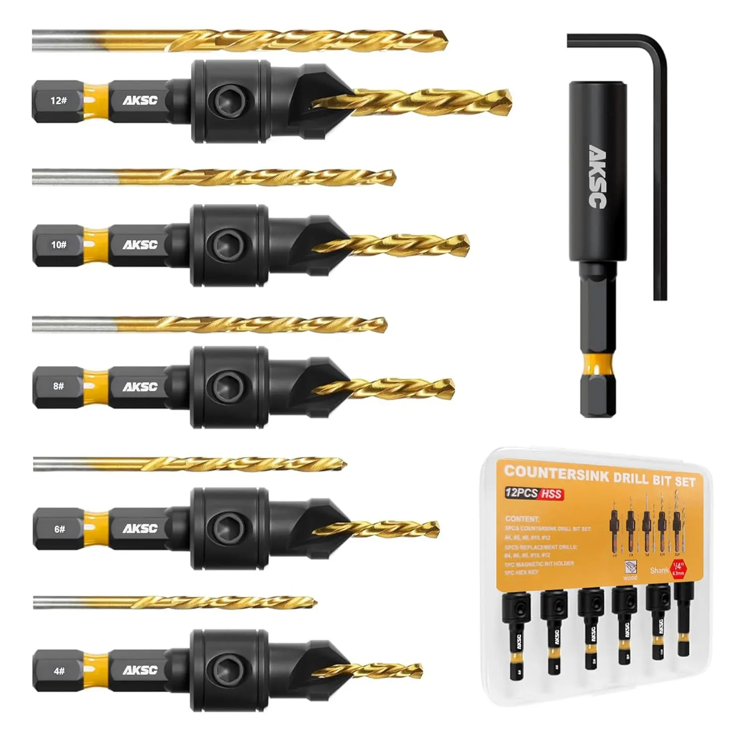 12-Piece Adjustable Countersink Drill Bit Set, 1/4" Hex Shank, Tapered Wood Bits with Storage Box
12-Piece Adjustable Countersink Drill Bit Set, 1/4" Hex Shank, Tapered Wood Bits with Storage Box