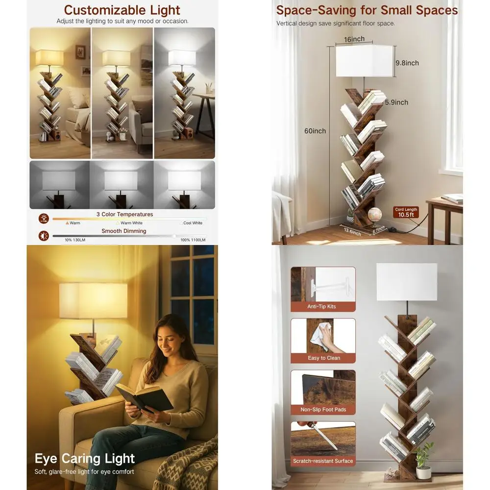 Modern Rustic Brown 9-Tier Floor Bookshelf with Light, Remote & Timer, Compact Wood Bookcase for Home and Office
Modern Rustic Brown 9-Tier Floor Bookshelf with Light, Remote & Timer, Compact Wood Bookcase for Home and Office