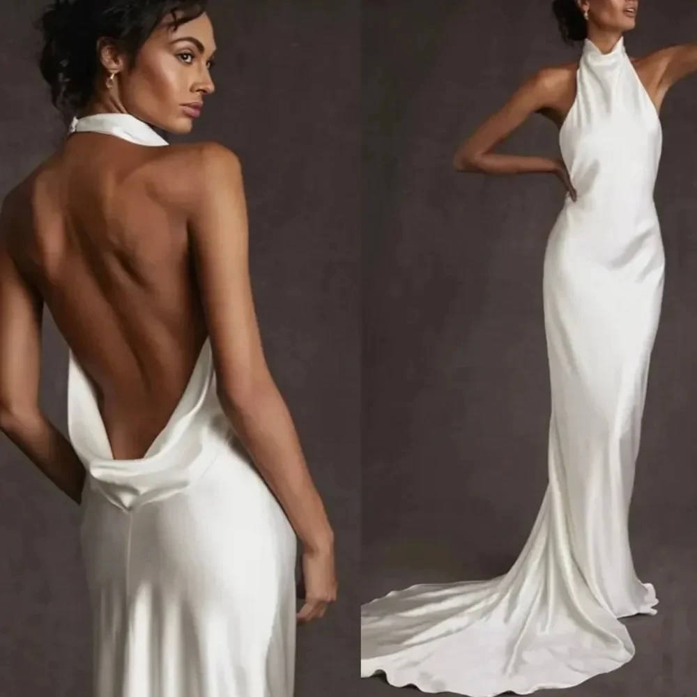 Sexy White Evening Birtnday Dress Halter Sleeveless Open Back Long Mermaid Satin Prom Formal Party Gowns Gala Robe De Soriee
Sexy White Evening Birtnday Dress Halter Sleeveless Open Back Long Mermaid Satin Prom Formal Party Gowns Gala Robe De Soriee