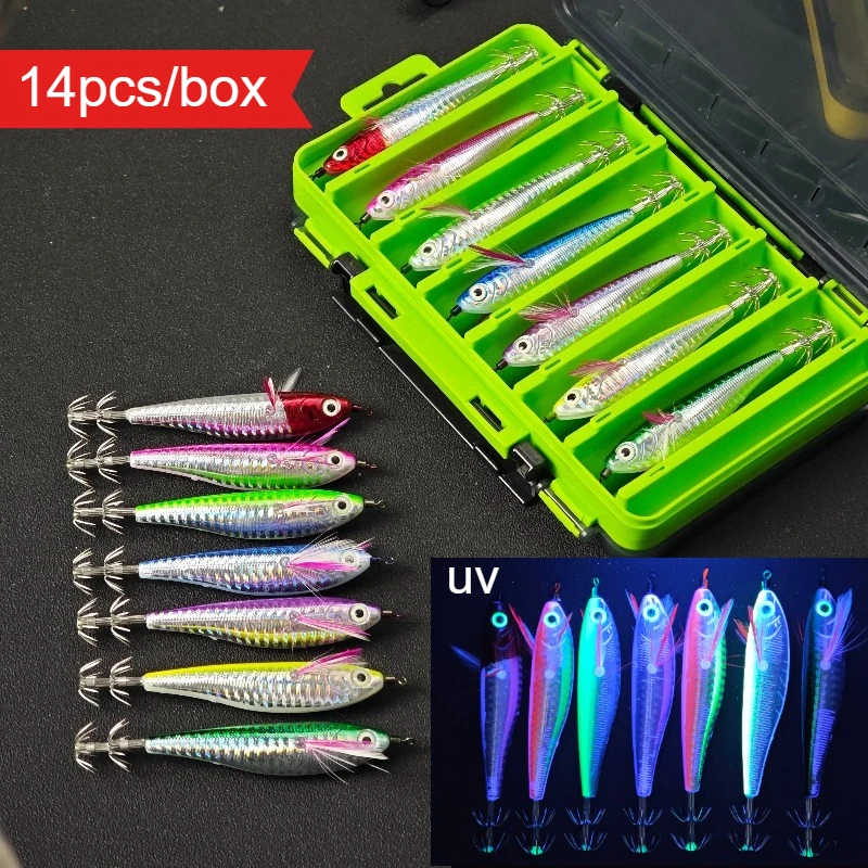 14pcs/box UV Reflective Horizontal Squid Jig Set 10.5cm Balanced Squid Jig Cuttlefish Octopus Tackle Artificial Shrimp Egi Set
14pcs/box UV Reflective Horizontal Squid Jig Set 10.5cm Balanced Squid Jig Cuttlefish Octopus Tackle Artificial Shrimp Egi Set