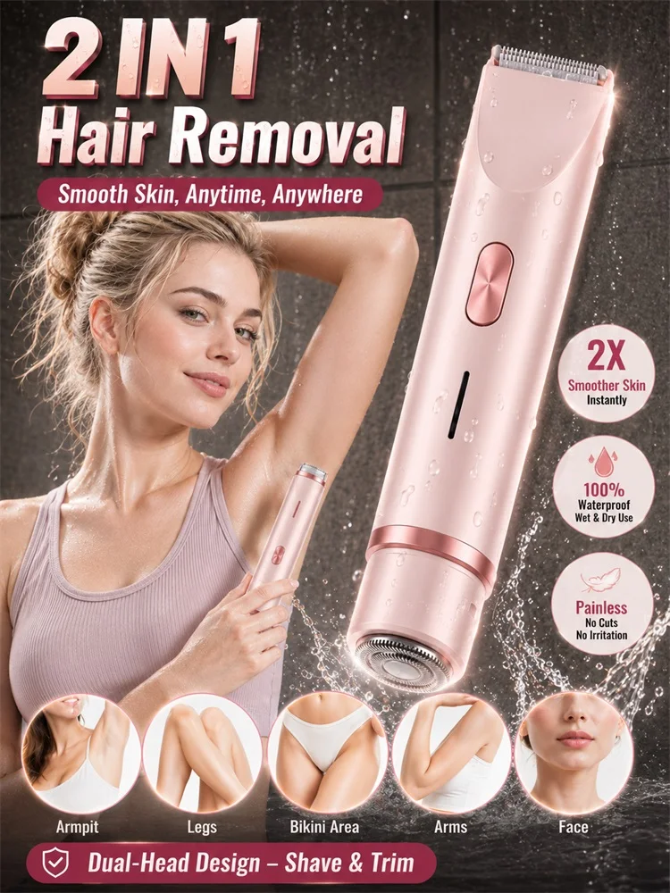 Women Hair Removal 2 in 1 Dual-Head Painless Razors Bikini Trimmer Wet Dry Use for Ladies Pubic Hair Detachable Head Shaver
Women Hair Removal 2 in 1 Dual-Head Painless Razors Bikini Trimmer Wet Dry Use for Ladies Pubic Hair Detachable Head Shaver