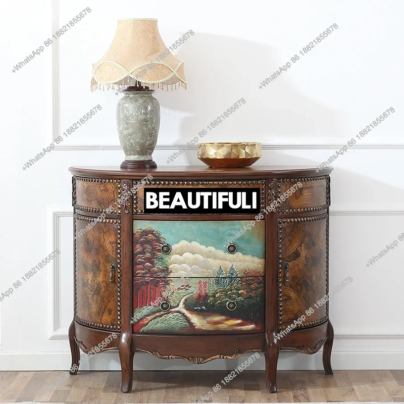 New arrrive American retro entrance cabinet semi-circular decorative painted side cabinet
New arrrive American retro entrance cabinet semi-circular decorative painted side cabinet
