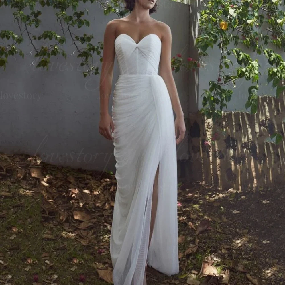 Customized Tulle Sweetheart Wedding Dresses Simple Bride Robes High Split Bridal Gown Sheath vestido de novia
Customized Tulle Sweetheart Wedding Dresses Simple Bride Robes High Split Bridal Gown Sheath vestido de novia