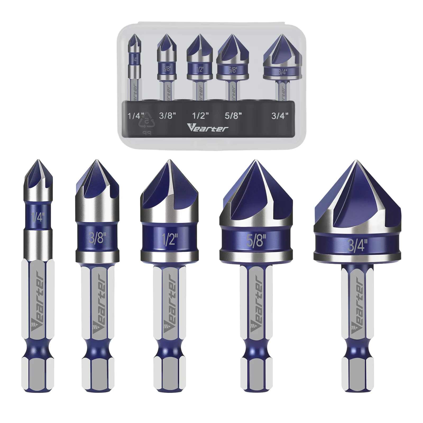 5PCS Countersink Drill Bit Set HSS 5 Flute Chamfer Bits 1/4" Hex Shank 82 Degree Woodworking Tools for Metal Wood Plastic
5PCS Countersink Drill Bit Set HSS 5 Flute Chamfer Bits 1/4" Hex Shank 82 Degree Woodworking Tools for Metal Wood Plastic