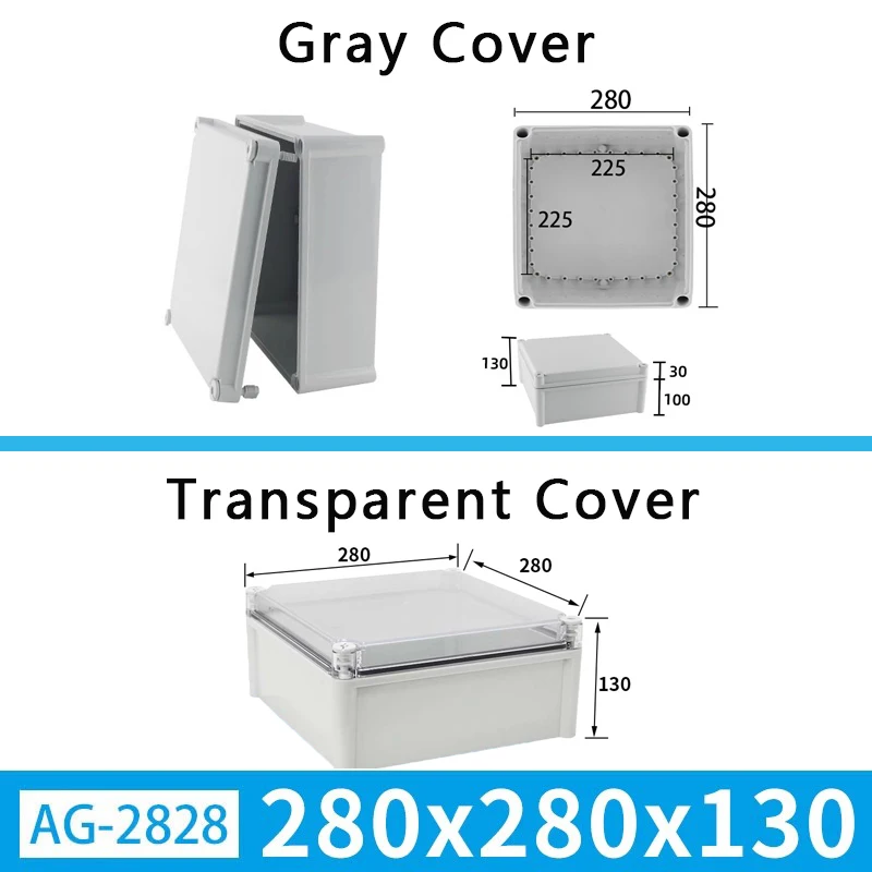 AG plastic waterproof junction box, with dimensions of 280*280*130mm, IP67 waterproof rating
AG plastic waterproof junction box, with dimensions of 280*280*130mm, IP67 waterproof rating