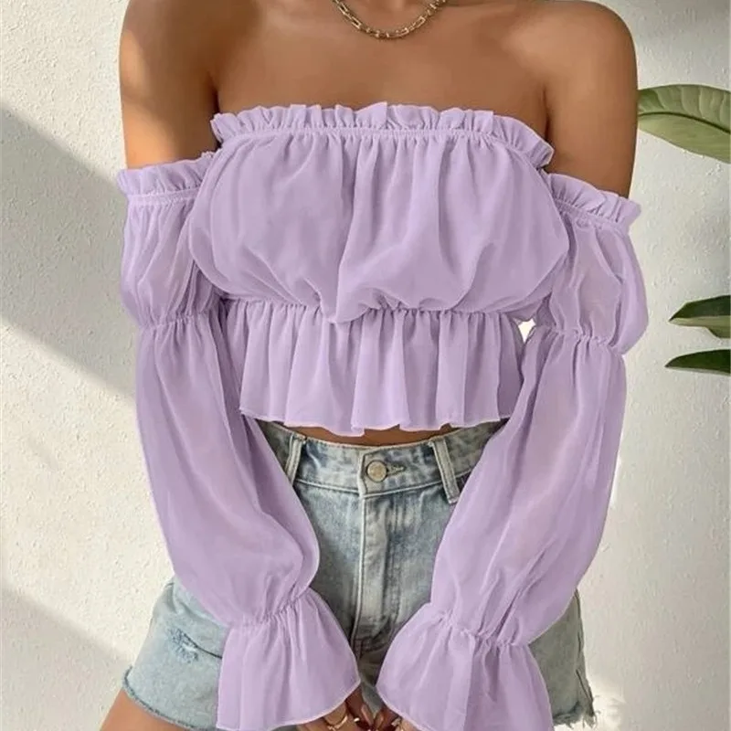 Top Women Fashion Long Sleeve Crop Blouses Temperament Commuting Women's Summer Sexy Off Shoulder Ruffle Chiffon Pleated Shirt
Top Women Fashion Long Sleeve Crop Blouses Temperament Commuting Women's Summer Sexy Off Shoulder Ruffle Chiffon Pleated Shirt