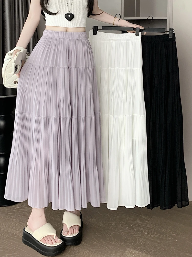 Casual High Waist A-Line Skirt Women's Chiffon Half-length Summer New Style Slimming Drapey Umbrella Skirt Pleated Long Skirt
Casual High Waist A-Line Skirt Women's Chiffon Half-length Summer New Style Slimming Drapey Umbrella Skirt Pleated Long Skirt