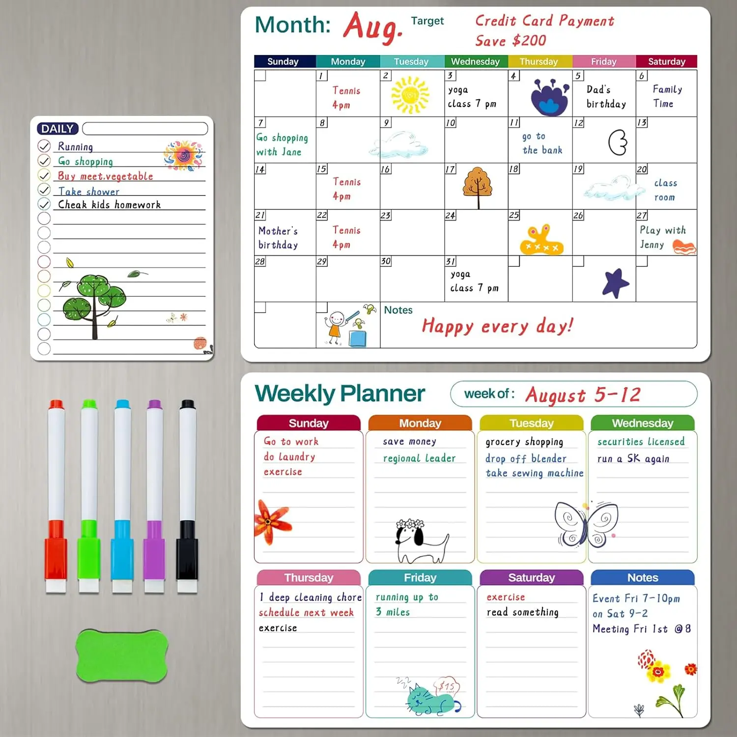 3-Pack Magnetic Dry Erase Fridge Calendar Set - 14.6"x11" Reusable Whiteboard with Markers & Eraser
3-Pack Magnetic Dry Erase Fridge Calendar Set - 14.6"x11" Reusable Whiteboard with Markers & Eraser