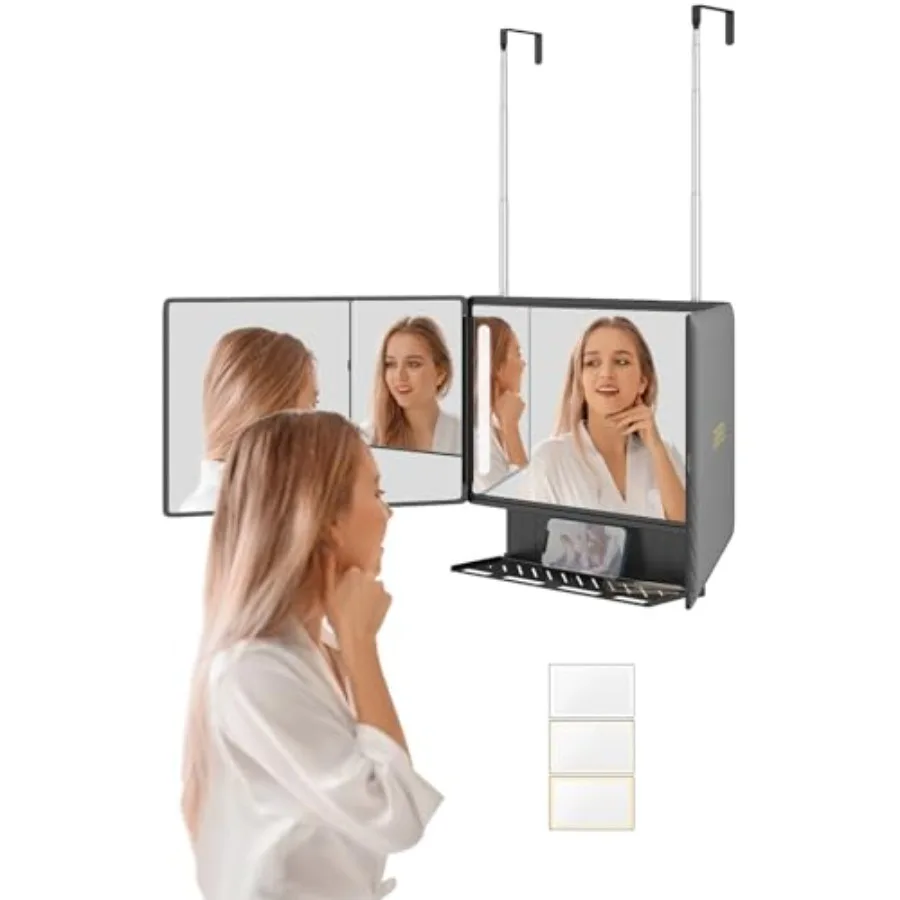 3 Way Mirror with Storage Shelf and 3 Color LED Lights, Rechargeable Trifold Self Haircut 360° Mirror with Height Adjustable Ho
3 Way Mirror with Storage Shelf and 3 Color LED Lights, Rechargeable Trifold Self Haircut 360° Mirror with Height Adjustable Ho