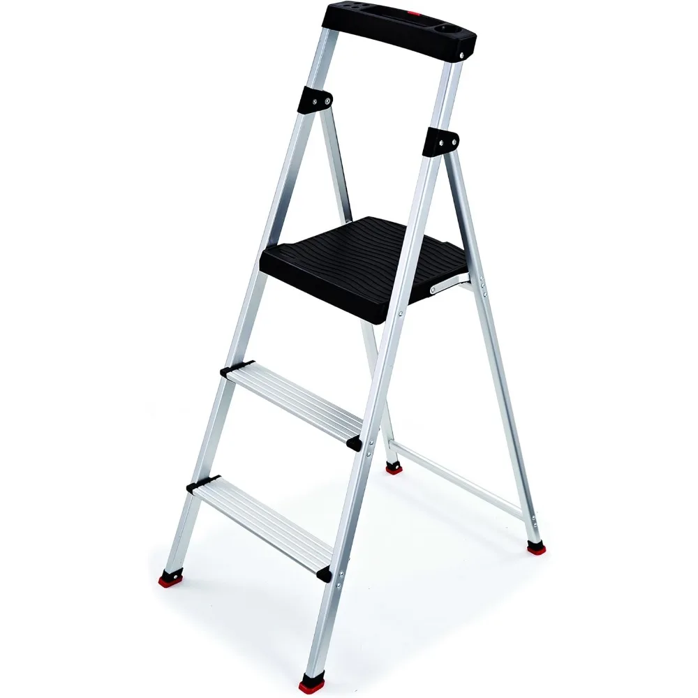 3-Step Ladder, Aluminum Lightweight Folding Step Stool with Project Top, Silver, Tested to US Safety Standards, No Assembly Req 
3-Step Ladder, Aluminum Lightweight Folding Step Stool with Project Top, Silver, Tested to US Safety Standards, No Assembly Req