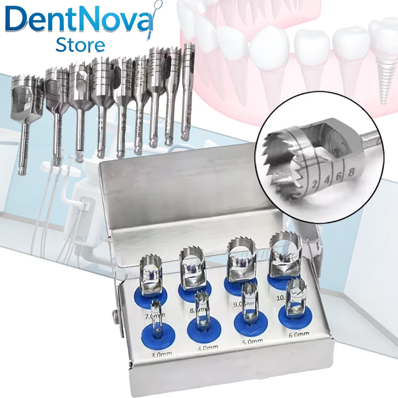 8Pcs Dental Trephine Bur Kit, Implant Surgical Set, Low Speed Handpiece Trephine Drills
8Pcs Dental Trephine Bur Kit, Implant Surgical Set, Low Speed Handpiece Trephine Drills