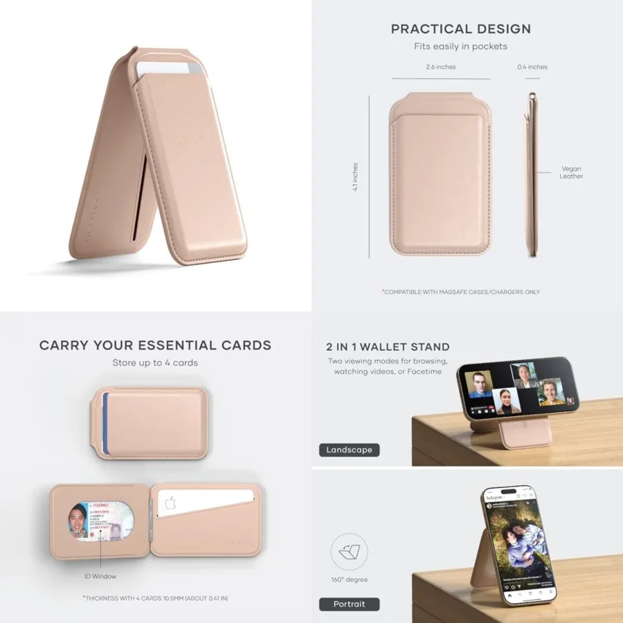 Magnetic Magsafe Wallet, Double Flap Stand Card Holder, 4 Slots with Front NFC Pass-Through, Adjustable Phone Attachment for iP
Magnetic Magsafe Wallet, Double Flap Stand Card Holder, 4 Slots with Front NFC Pass-Through, Adjustable Phone Attachment for iP