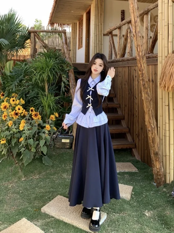 Slimming College Style Two-Piece Set Women's Spring Striped Shirt Top Half-length Skirt Fashionable Ensemble Spring Ready
Slimming College Style Two-Piece Set Women's Spring Striped Shirt Top Half-length Skirt Fashionable Ensemble Spring Ready