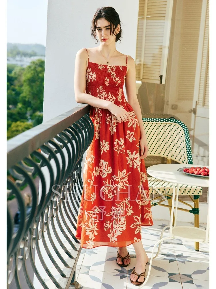 Holiday style Heavy Industry One-word Collar Thin Cotton Silk Printed Bohemian Spaghetti Strap Dress Women
Holiday style Heavy Industry One-word Collar Thin Cotton Silk Printed Bohemian Spaghetti Strap Dress Women