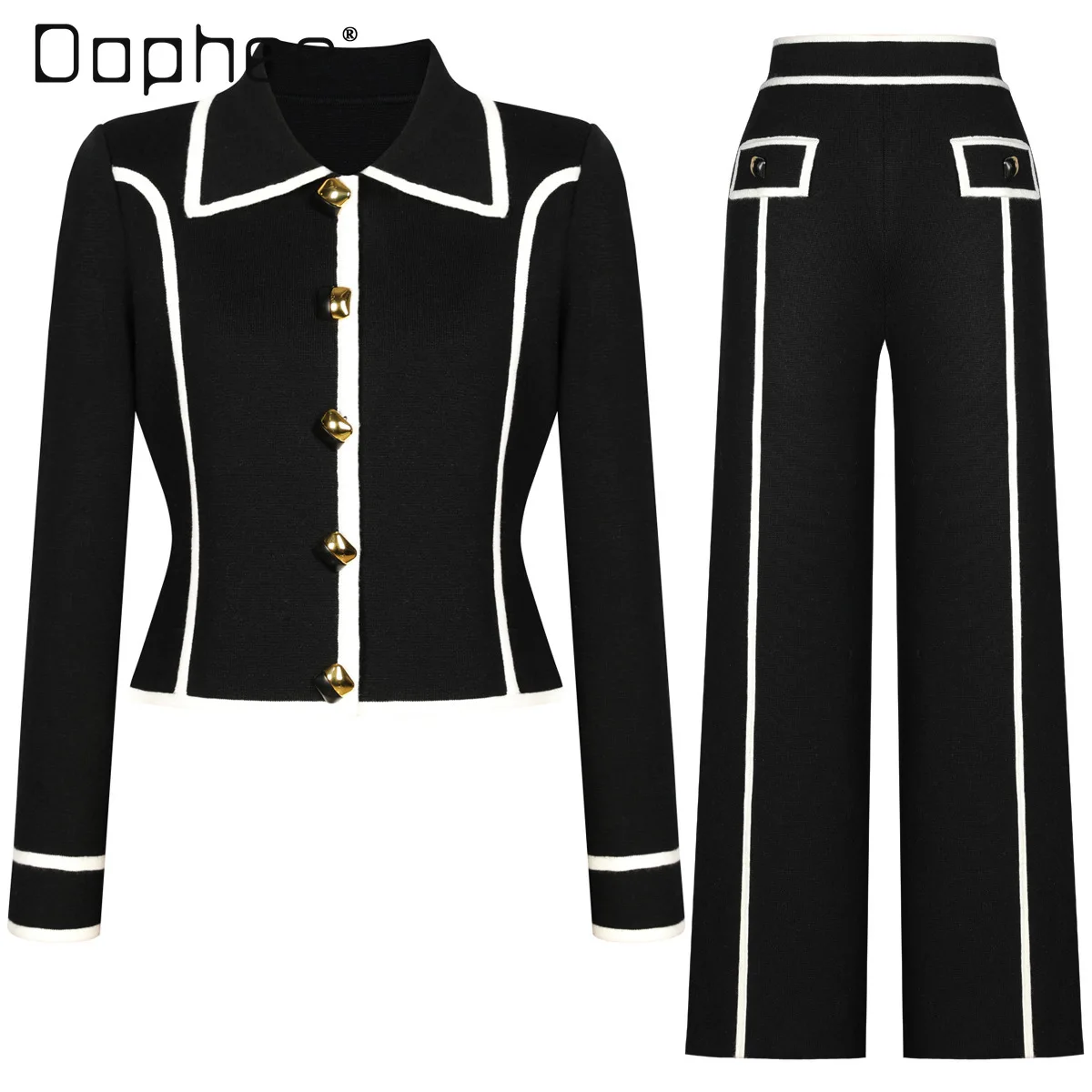 Spring New Hepburn Style Elegant Socialite Knitted Suit Patchwork Color Turn-Down Collar Long Sleeve Cardigan Straight Pants
Spring New Hepburn Style Elegant Socialite Knitted Suit Patchwork Color Turn-Down Collar Long Sleeve Cardigan Straight Pants