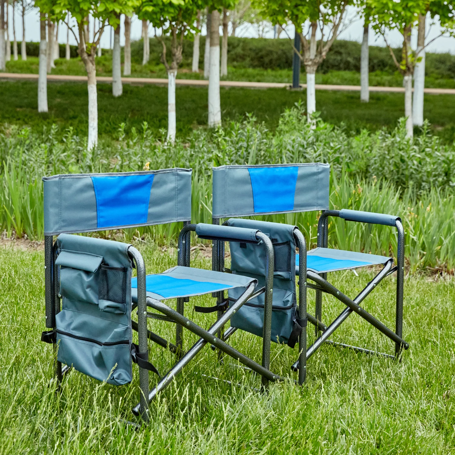 2-Piece Folding Outdoor Chair w/ Storage Pockets, Lightweight Oversized Directors Chair for Camping, Picnics, Fishing -Blue/Grey
2-Piece Folding Outdoor Chair w/ Storage Pockets, Lightweight Oversized Directors Chair for Camping, Picnics, Fishing -Blue/Grey