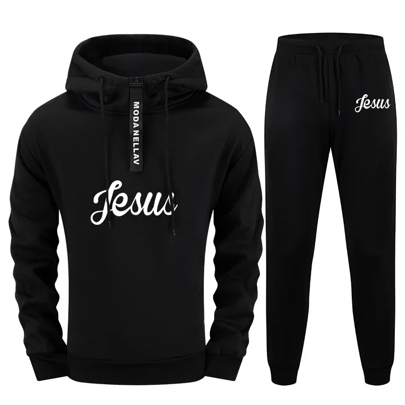 2025 New Trendy Men's Tracksuit Half-zip Hoodie Black Sweatpants Jesus Print Sweatshirt Outfit Autumn Winter Casual Jogging Suit
2025 New Trendy Men's Tracksuit Half-zip Hoodie Black Sweatpants Jesus Print Sweatshirt Outfit Autumn Winter Casual Jogging Suit