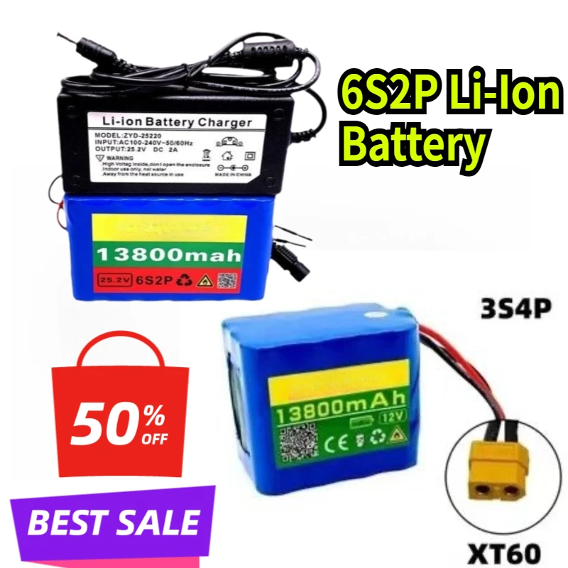 12V 3S4P 38mAh New 24V 6S2P Li-Ion Battery 13800mAh 18650 24 V Lithium Battery Pack 24V with BMS Optional plug
12V 3S4P 38mAh New 24V 6S2P Li-Ion Battery 13800mAh 18650 24 V Lithium Battery Pack 24V with BMS Optional plug