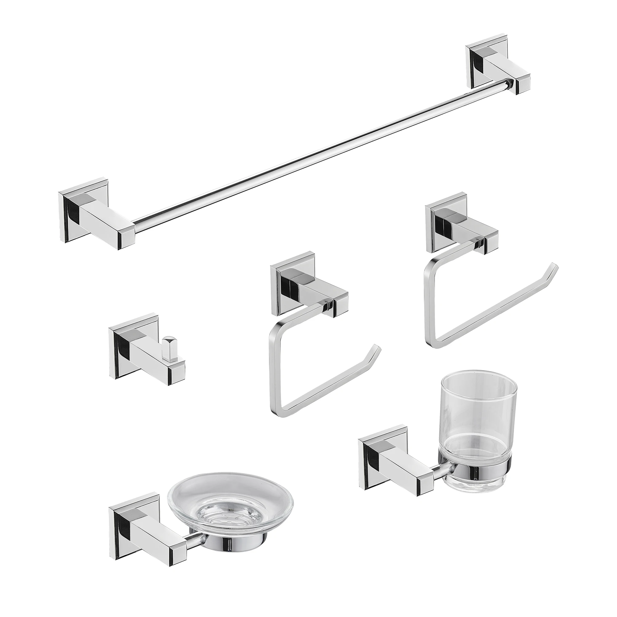 New bathroom set 6pcs luxury Stainless Steel wall-mounted Chrome Bathroom Accessories Set
New bathroom set 6pcs luxury Stainless Steel wall-mounted Chrome Bathroom Accessories Set
