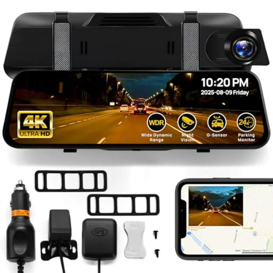 10 Rear View Mirror Camera 4K Touchscreen Digital Rearview Mirror with GPS G-Sensor Loop Recording Night Vision 170 Wide Angle
10 Rear View Mirror Camera 4K Touchscreen Digital Rearview Mirror with GPS G-Sensor Loop Recording Night Vision 170 Wide Angle