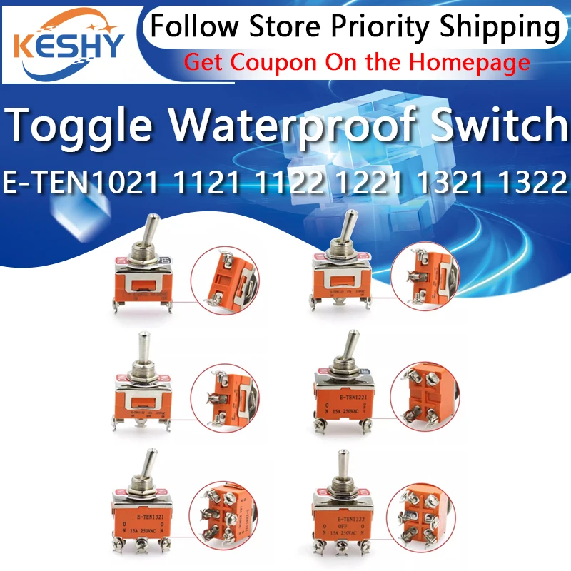 Toggle switch E-TEN1021 1121 E-TEN 1122 1221 E-TEN 1321 1322 Reposition Rocker Switch Waterproof Switch 250V 15A Toggle Switch
Toggle switch E-TEN1021 1121 E-TEN 1122 1221 E-TEN 1321 1322 Reposition Rocker Switch Waterproof Switch 250V 15A Toggle Switch