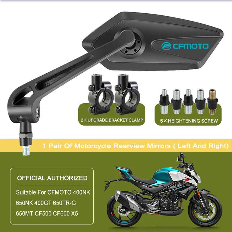 For CFMOTO 400NK 650NK 650TR-G 650MT CF500 CF600 Square Motorcycle Mirror Adjustable Rearview Mirror Easy Installation
For CFMOTO 400NK 650NK 650TR-G 650MT CF500 CF600 Square Motorcycle Mirror Adjustable Rearview Mirror Easy Installation