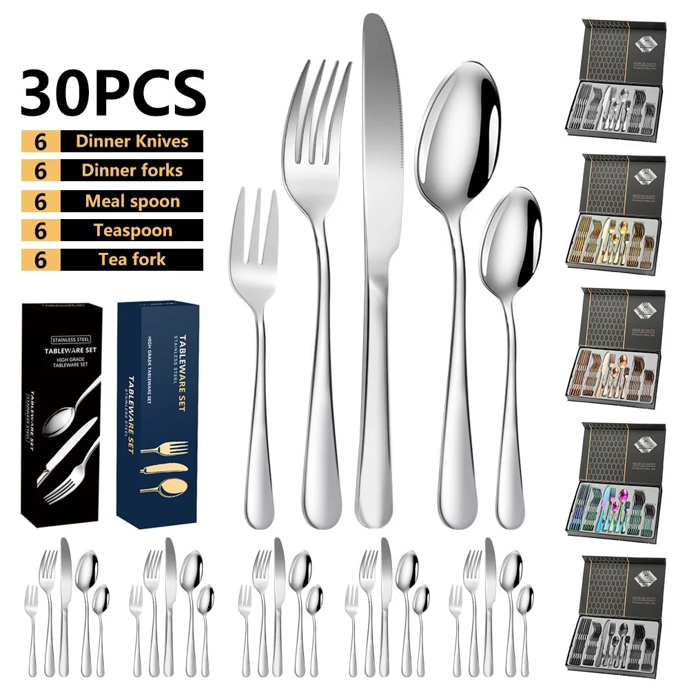 30 Piece Gold Tableware Gift Box Set Wide Blade Steak Knife Large Handle Fork Coffee Spoon Dinnerware Safety Kitchen Cutlery Set
30 Piece Gold Tableware Gift Box Set Wide Blade Steak Knife Large Handle Fork Coffee Spoon Dinnerware Safety Kitchen Cutlery Set