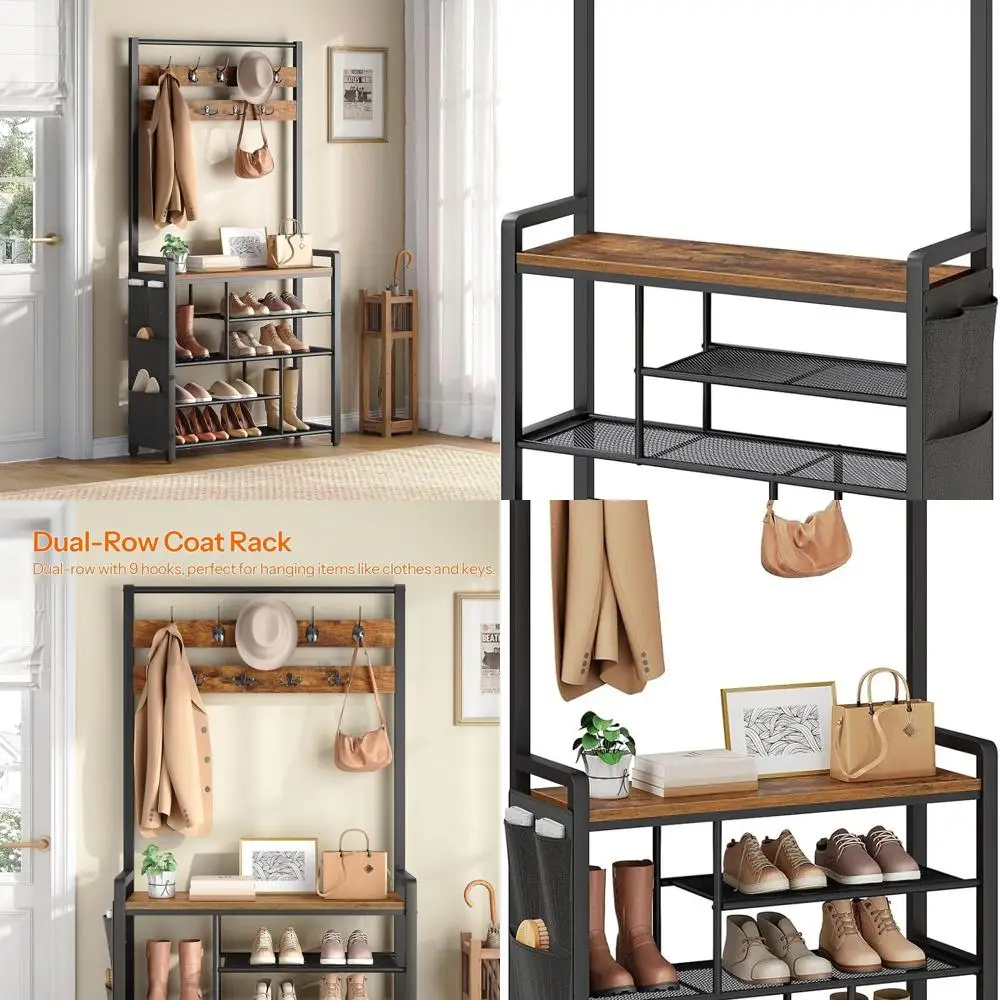 Entryway Bench with Shoe Rack and Coat Storage in Rustic Brown Style
Entryway Bench with Shoe Rack and Coat Storage in Rustic Brown Style