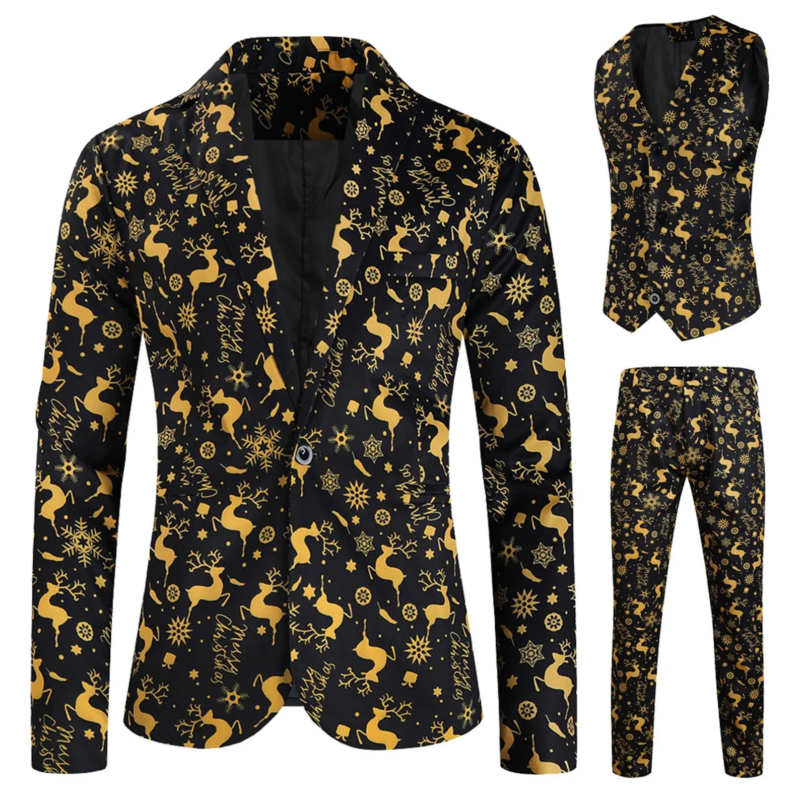 Party Christmas Print Men's Blazer 3 Piece Set One Button Lapel Slim Suit Jackets+Single Breasted Waistcoats+Pant Sets Plus Size
Party Christmas Print Men's Blazer 3 Piece Set One Button Lapel Slim Suit Jackets+Single Breasted Waistcoats+Pant Sets Plus Size